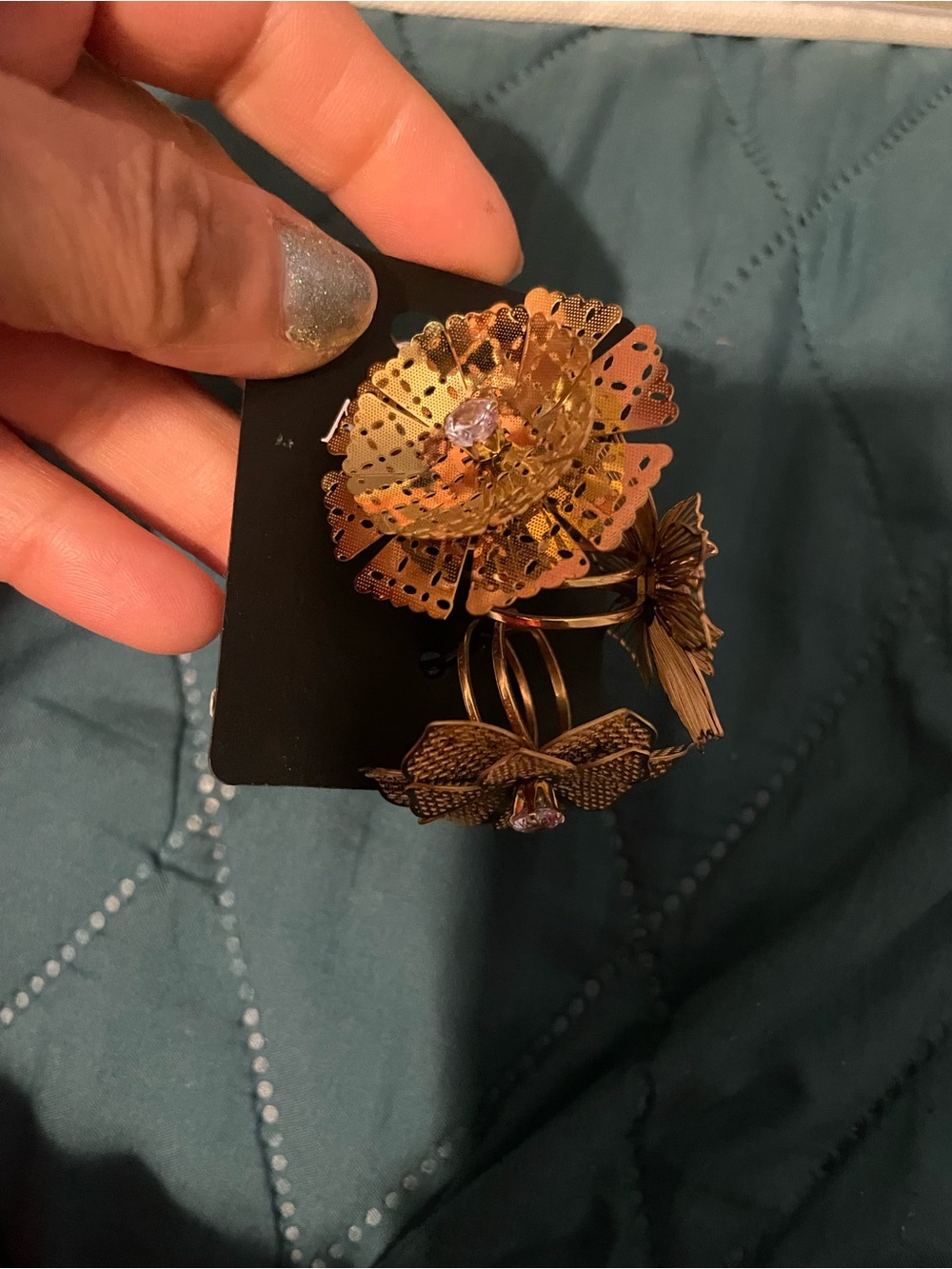 AKIRA Gold Floral Stackable Ring Set with Crystal Accent